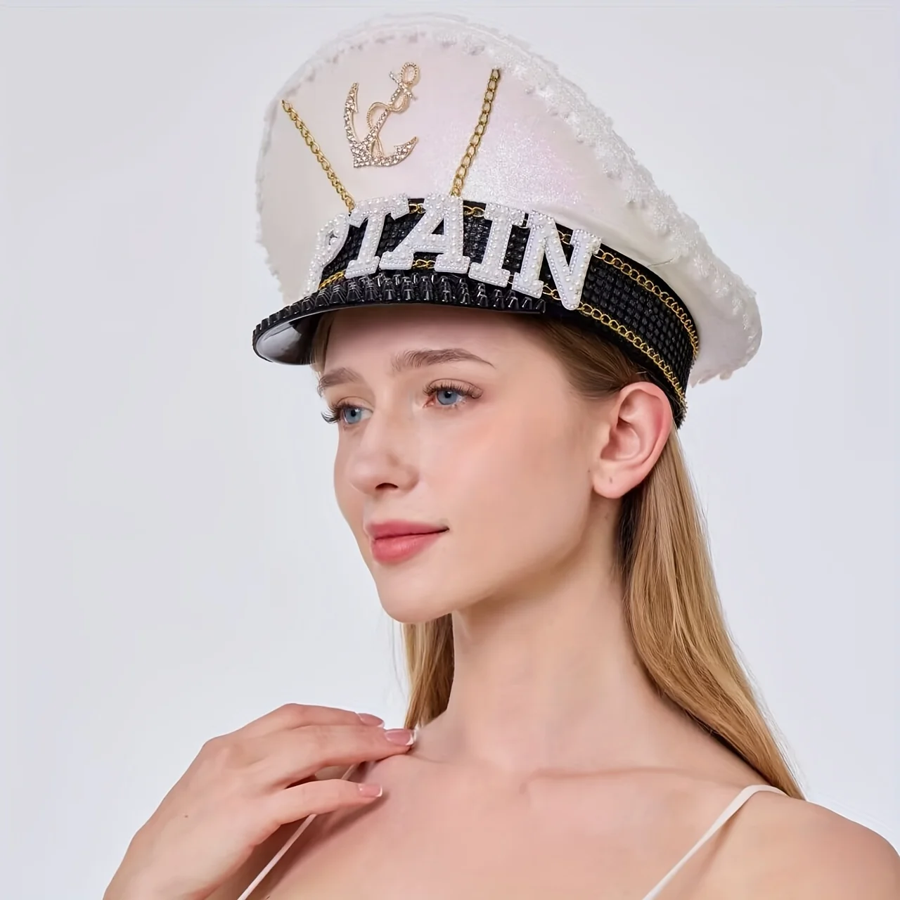 

Роскошная белая капитанская фуражка HongLuan со стразами для Burningman Festival, винтажные военные аксессуары и военная кепка для мужчин и женщин