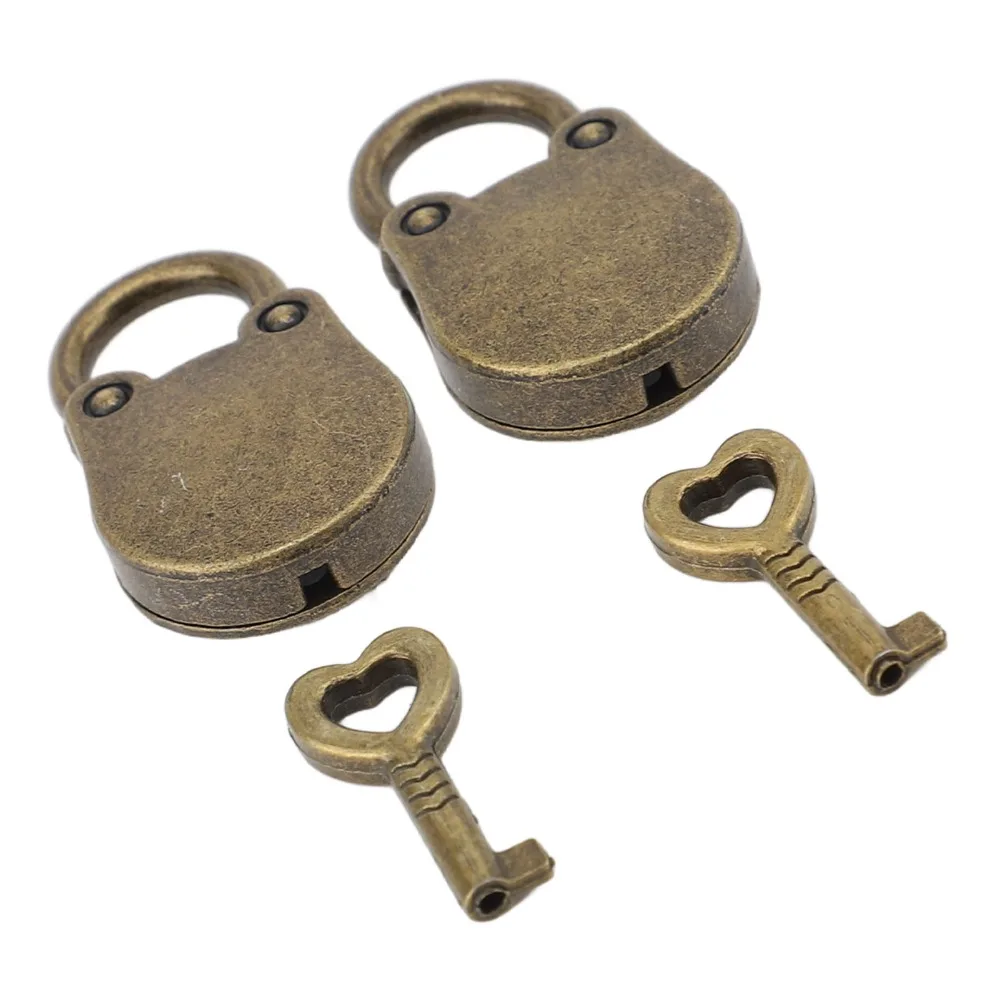 2sets Zinc Alloy Mini Padlocks with Keys Bronze Gold Bear Shaped Padlock Includes Keys Vintage Storage Cabinet Padlock