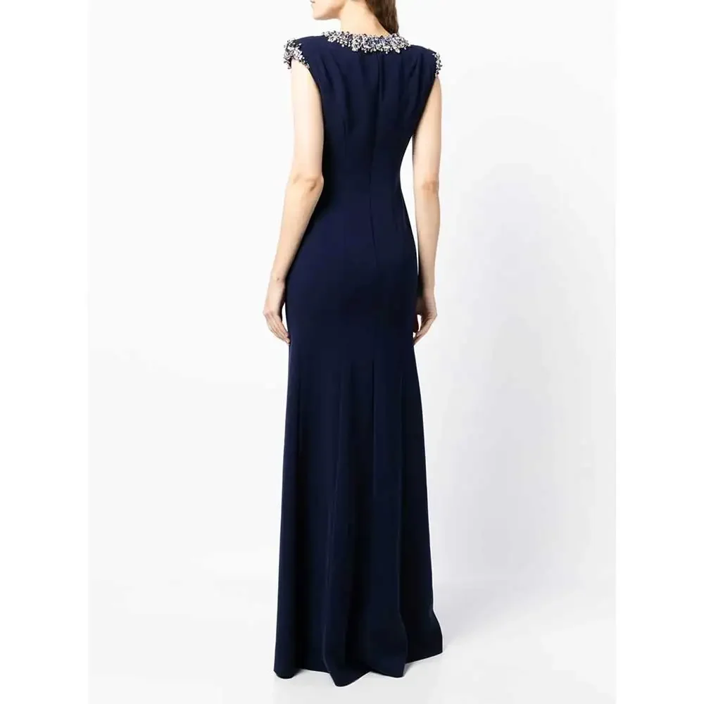 Wunderschöne Dubai Abendkleid elegante ärmellose besondere Gelegenheit formelle Kleid Mutter Marineblau langes Kleid Hochzeits feier GownML-131