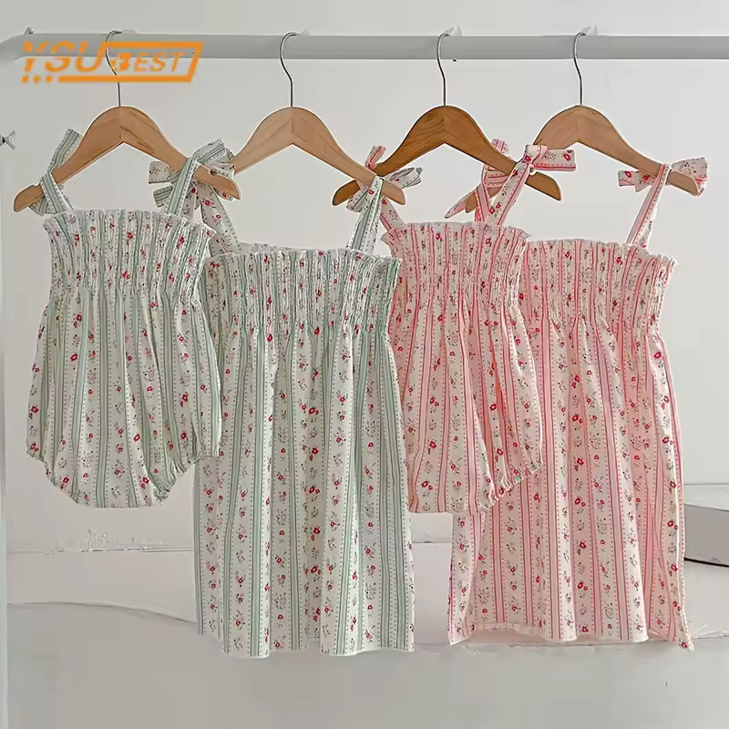 קיץ יילוד תינוק מתוק בנות סרבל פעוט ילדים בייבי בנות ללא שרוולים פרח הדפסת נסיכת שמלת אחות בגדים