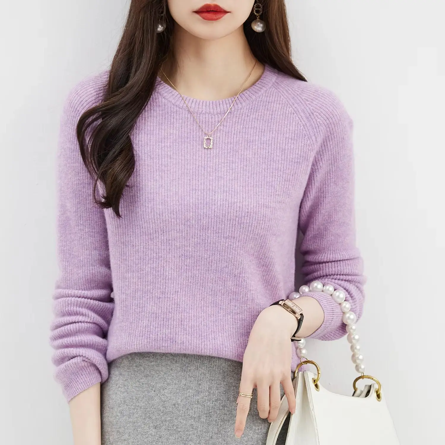 Women\'s Sweater 100% Merino Wool Fall Winter V Neck Knit Tops Soft Warm Pullovers Long Sleeve Vintage Basic Tops Woman Clothing