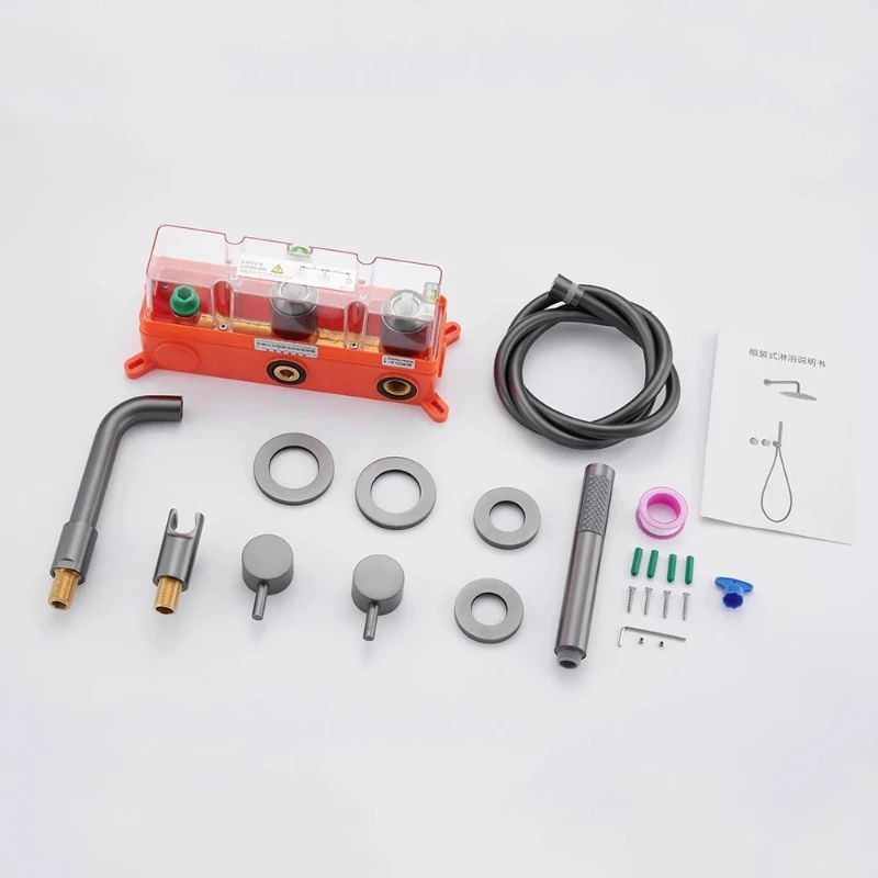 Farrete صنبور حوض استحمام مخفي مثبت على الحائط مسدس رمادي بالكامل نحاسي مدمج طقم رأس دش بارد وساخن للحمام مصقول باللون الذهبي