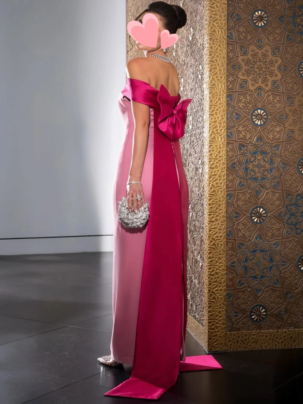 

Other Shore Elegant Vintage Sweet Pink Satin Bow Boat Neck Stylish Customize Formal Occasion Prom Dress Evening Party Gowns