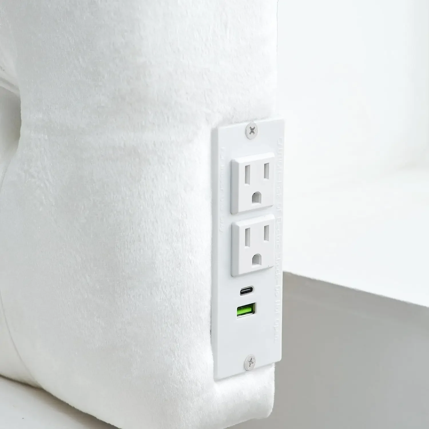 Tufted Velvet Plush College Dorm Right Side Outlet Headboard with Legs | White. Essential Dorm Supplies for College Freshmen Nec view 4
