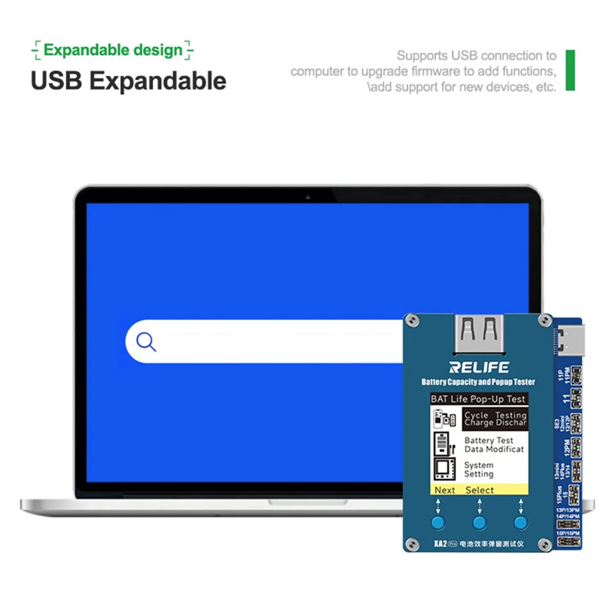 RELIFE Tester di efficienza della batteria per telefono cellulare 11-15 Pro Max Non è necessario il cavo esterno Modifica dati della batteria StrumentoHUG