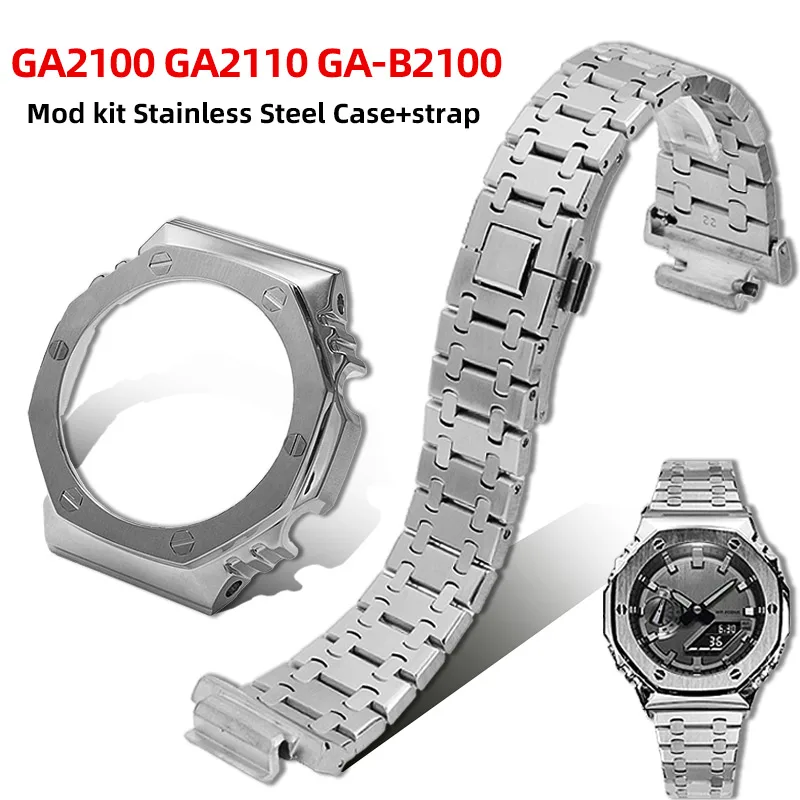 For Casio Farmhouse Oak GA-2100 GA-2110 GA-B2100 Modified stainless steel Watch Band Metal Case Bezel GM2100 Strap Bracelet 16mm