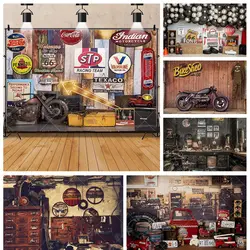 Retro Motorcycle Car Repairs Garage Tool Workshop Cool Boys Kids Birthday Party Backdrop Custom Baby Room Decor Photo Background