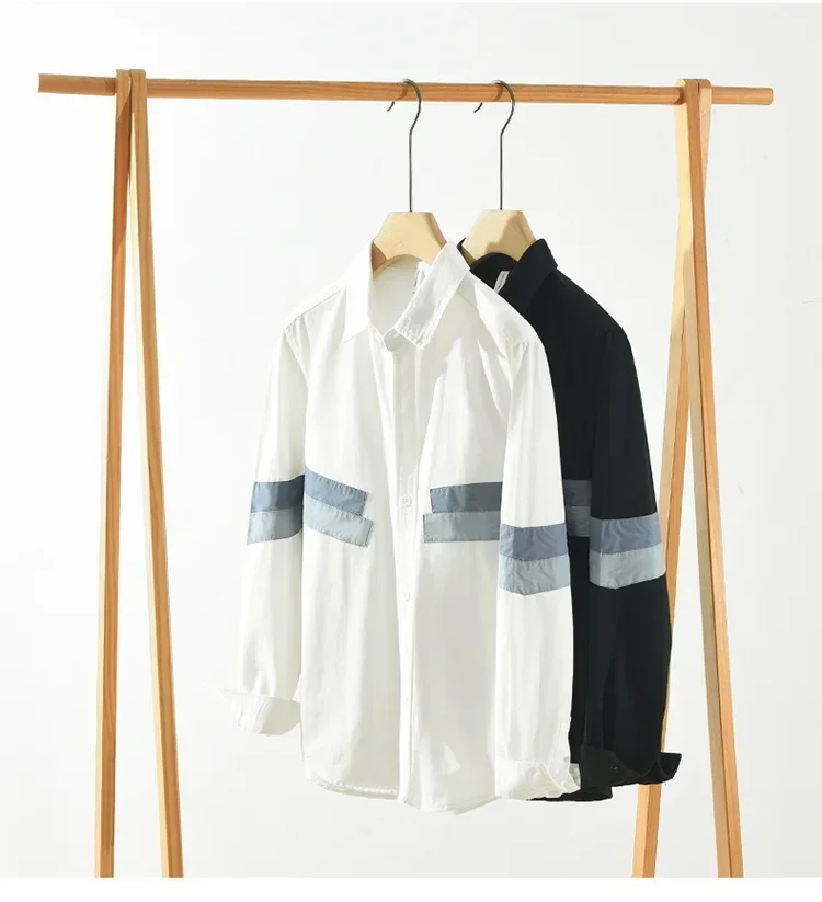 

Korean Fashion Mens White Shirt Long Sleeve Spring Casual New in Shirts Patchwork Designer Shirts Youth Tops Elegant Shirt Men