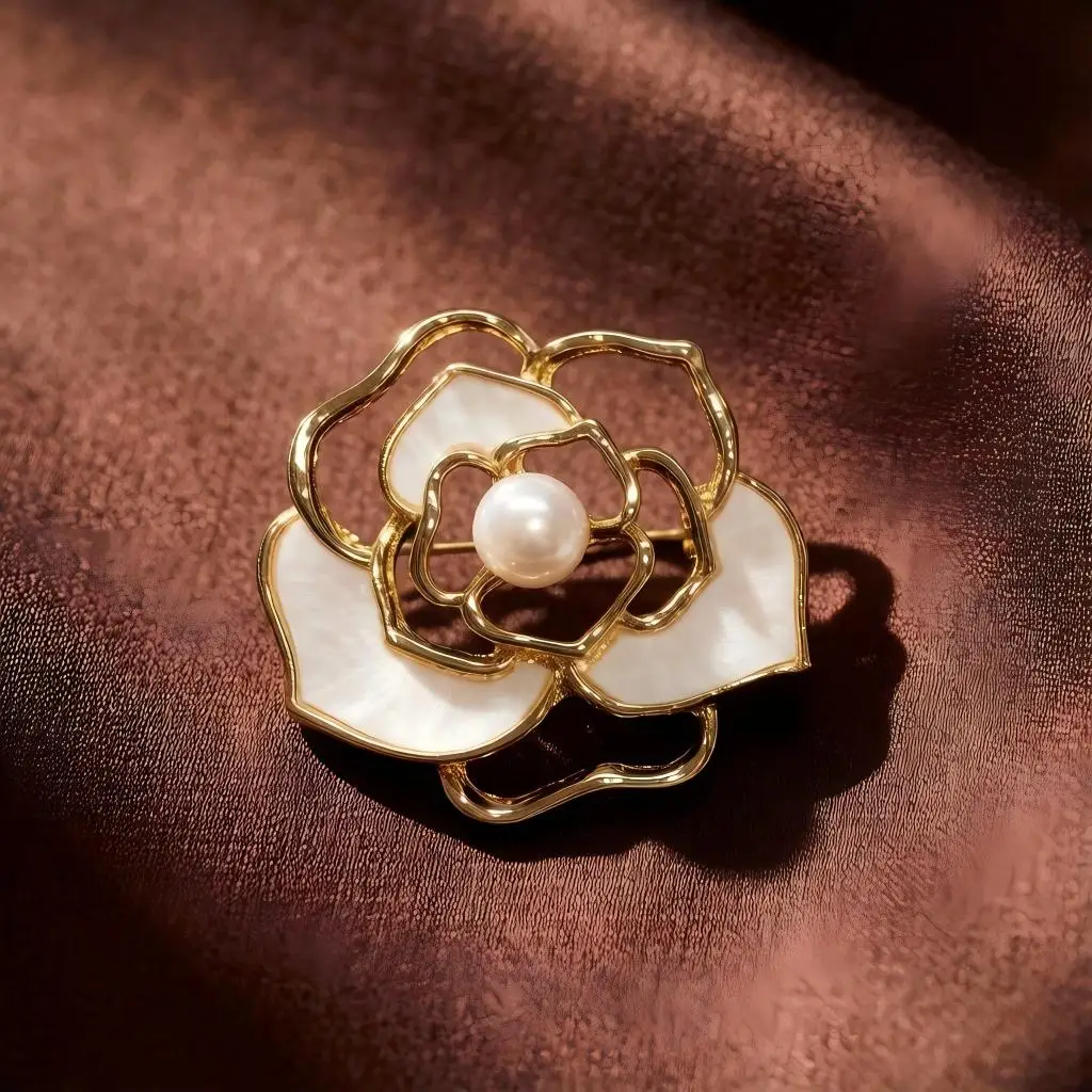 "Camellia" Golden Camellia Hollow-Out Brooch |   Korean-Style Elegant and High-End Accessories, Versatile Clothing Embellishments, Unique Personality Brooches, High-Value Anti-Exposure Gadgets for Women, Instagram-Worthy High-End Temperament Versatile Pins, Exquisite Brooches. - view 2