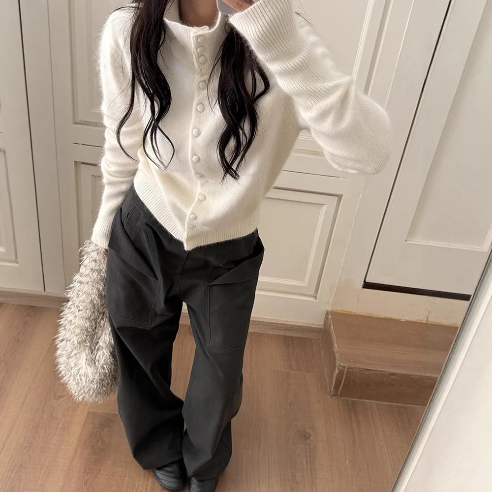 

Women Knitting Base Layer 2025 Autumn Winter New Turtleneck Cardigan Women's Soft Slouchy Layering Knit Outerwear Sweater