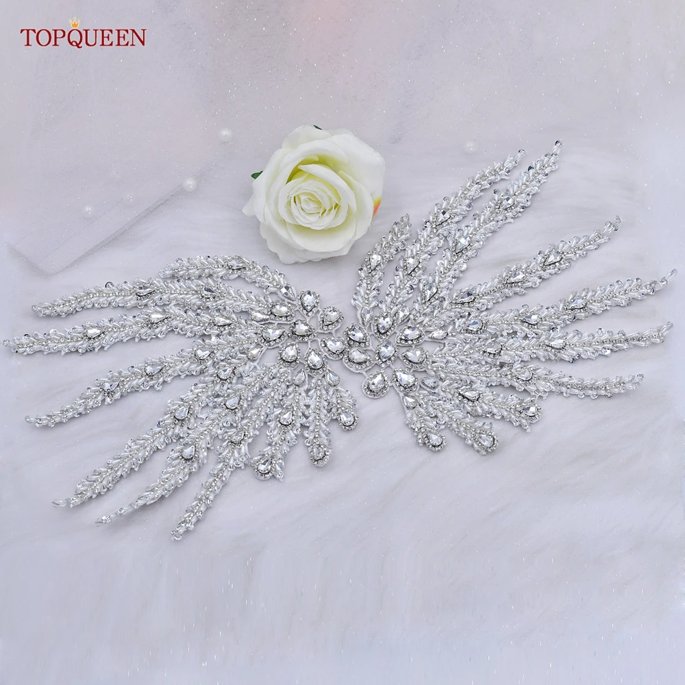 Topqueen sp66 conjunto de apliques de vestuário grânulo strass remendos enfeite 3d scrapbooking costura para roupas femininas epaulettes