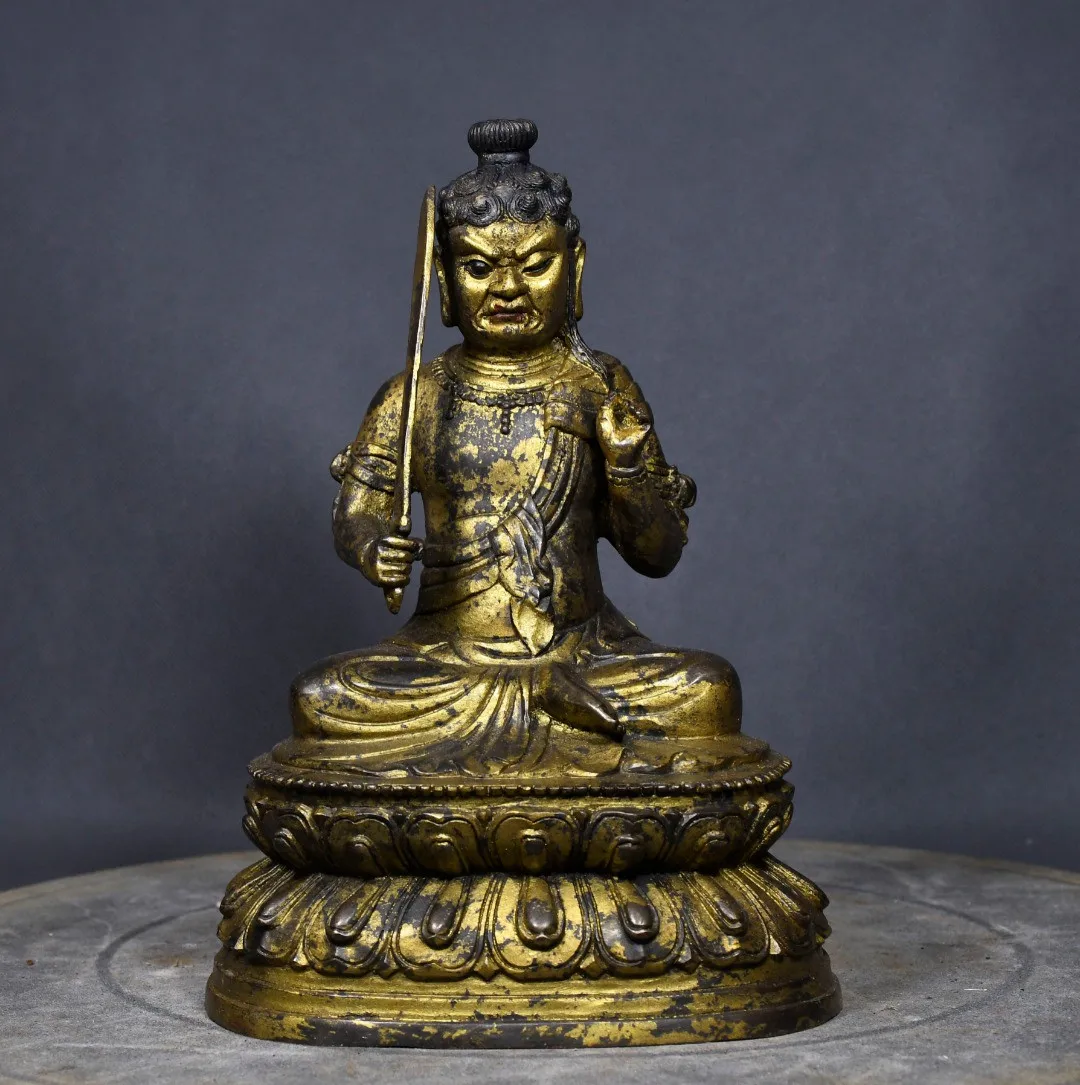 Tibetan Old Bronze Buddha Pure Copper Mud Gold Dot Gold Motionless Mingwang Sitting Buddha Statue Home Buddha Hall Supplies Orna