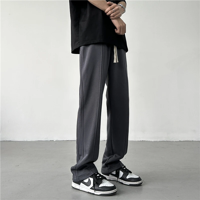 

2024 Spring Autumn New Men High Street Sweatpants Male Oversize Loose Casual Pants Men Solid Color Straight Trousers I670