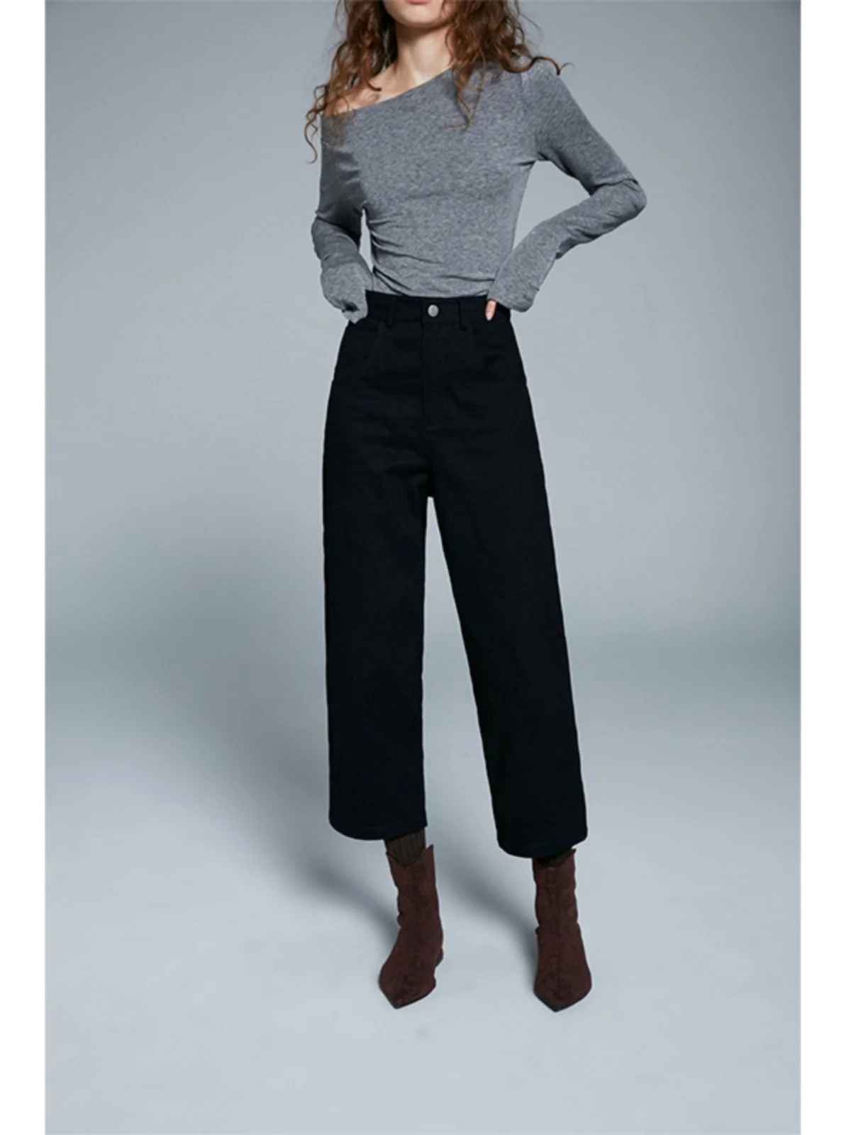 

Bla Fce Lined High Waist Straight Leg Slimming Women's Long Pants Autumn Winter New Arrival Casual Cotton Thiened Trou...