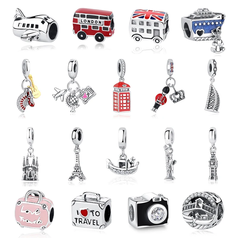 Original 925 Sterling Silver Charms Love Travel London Bus Paris Pendant Beads Fit Bracelets Necklaces For Women DIY Jewelry