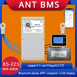 Placa de protección de batería de litio 8S a 22S Ant BMS, Li-ion, Lifepo4, 100A, 300A, 600A, 13S, 16S, 20S, 36V, 48V, 60V, 72V, LCD, Bluetooth inteligente