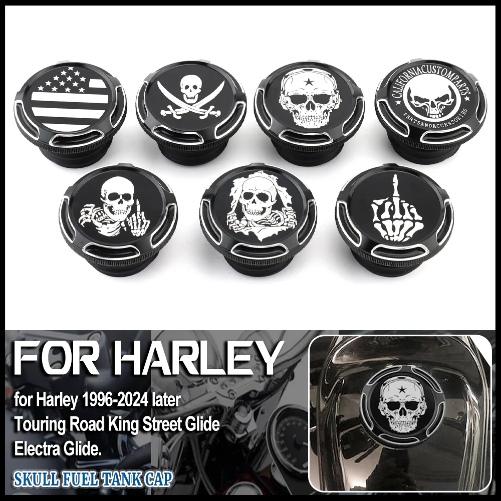 

Motorcycle Skull Fuel Gas Tank Cap Cover For Harley Softail Street Bob Dyna Low Rider Touring Road King Electra Glide 1996-2024