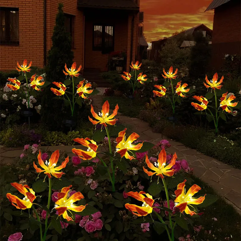 

3 Heads Solar Simulation Flaming Lilies LED Lights Garden Yard Lawn Night Lights Landscape Lamp Decor Christmas Flower Light