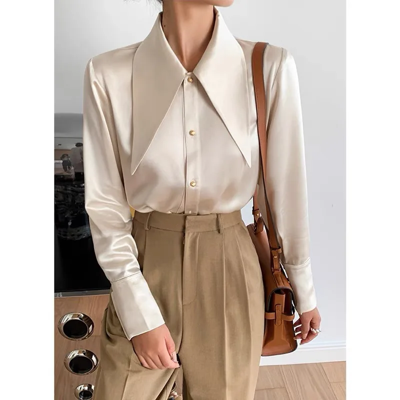 Qweek Effen Kantoor Minimalistische Elegante Shirts Luxe Chique Koreaanse Stijl Blouses Lange Mouw Knoop Dameskleding Herfst 2024