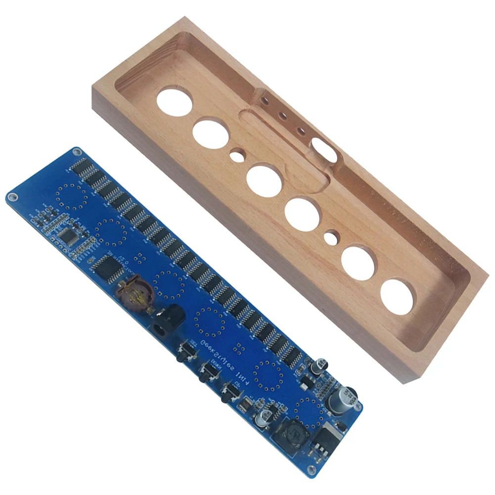 IN14 Glow Tube Clock DIY Tube Clock Kit Buchenholzschale IN14 Nixie Tube Digitale LED-Uhr DC12V 1A Mehrfarbig für Zeitanzeige