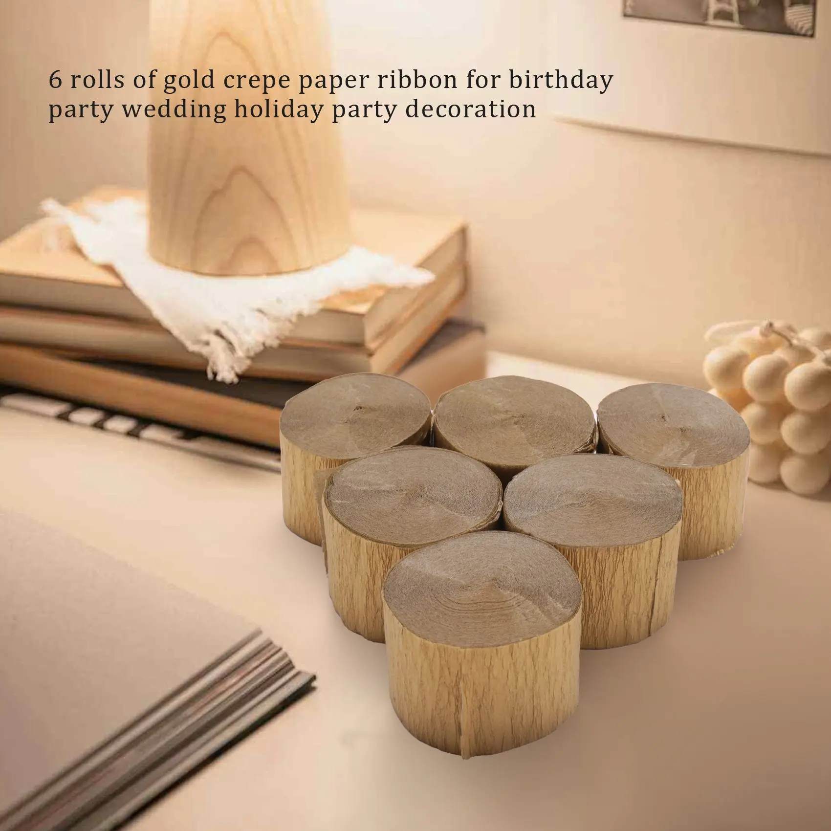 6 Rolls Gold Crepe Paper Streamers for Birthday Party Wedding Festival Party Decorations