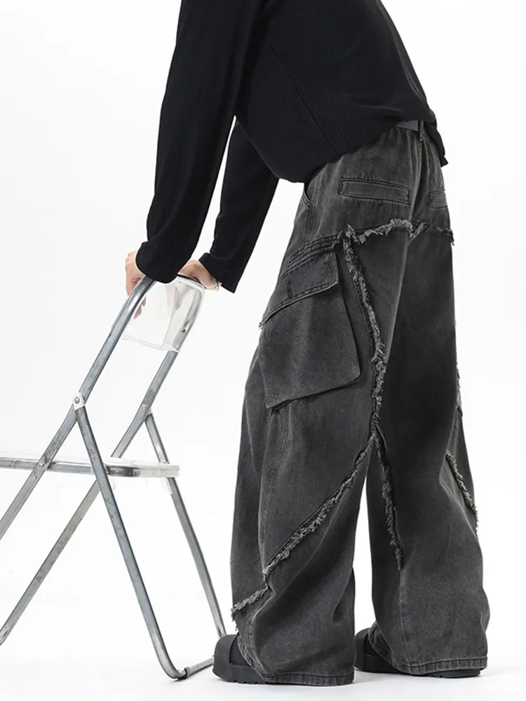 Women GREY Baggy Y2k Cargo Jeans Japanese 2000s Style High Waist Jean Pants Vintage Harajuku Oversize Denim Trousers