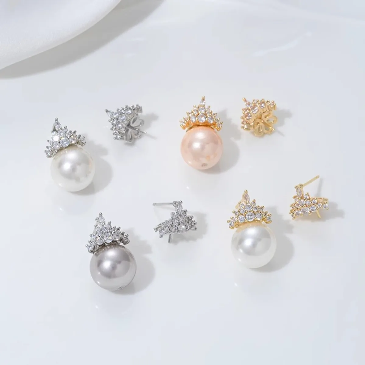 Brass 14K Gold Plated Ice Crystal Crown CZ Charms Stud Earring Findings DIY Bracelet Necklace Jewelry Making Supplies