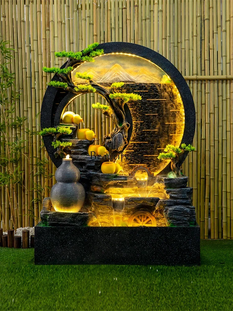 

yj19 New Chinese Style Water Flow Fountain Water Curtain Wall Screen Indoor Hotel Landscape Decoration Floor Ornament
