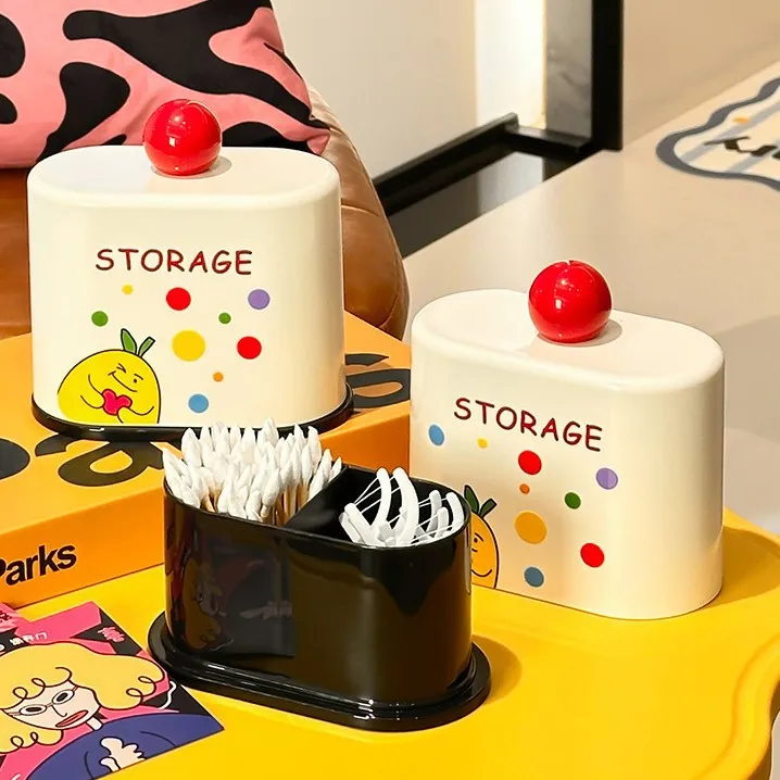 

Premium sense toothpick box Polka dot dopamine dust floss with cover desktop home creative cotton finishing pick storage box