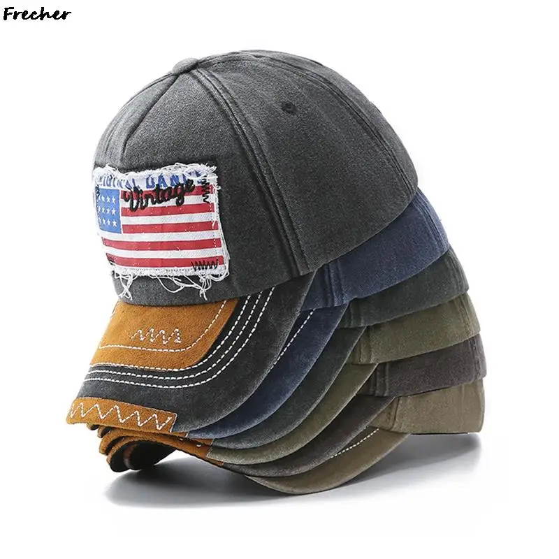 Unisex Flag Embroidery Golf Caps American Vintage Jeans Hats Washable Sports Cap Sewing Visors Hat Outdoor Comfortable Casquette