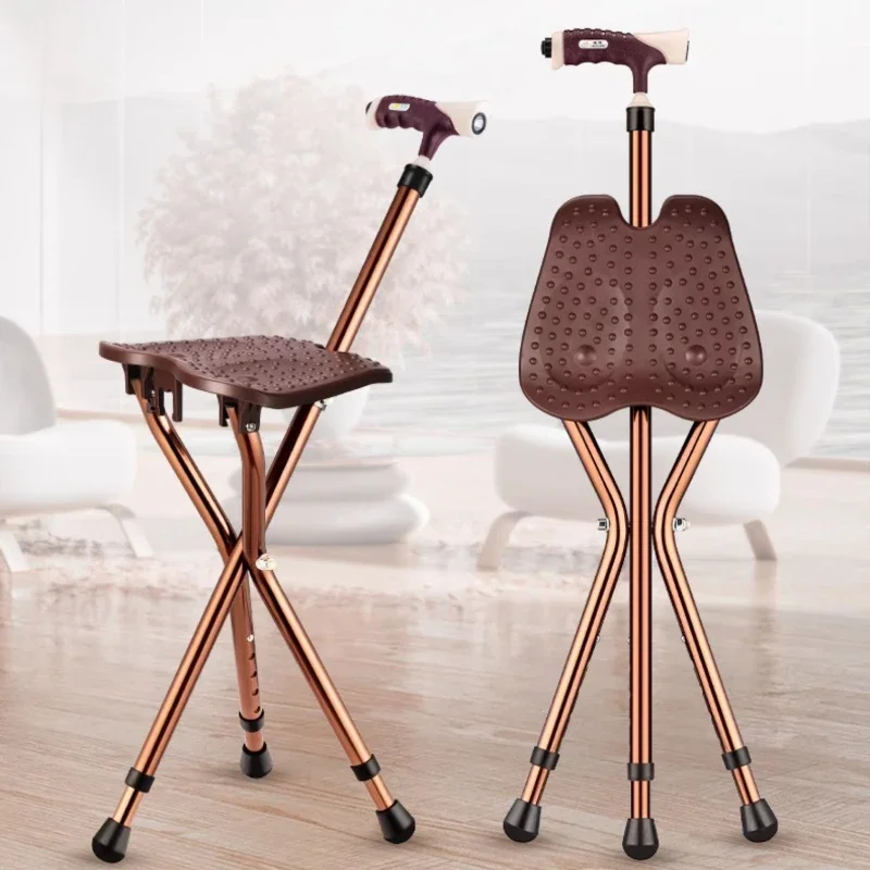 Cane Stool Folding Portable Cane Chair Elderly Non-slip Cane Walker Sit Anti-fall Folding Chair Outdoor Furniture