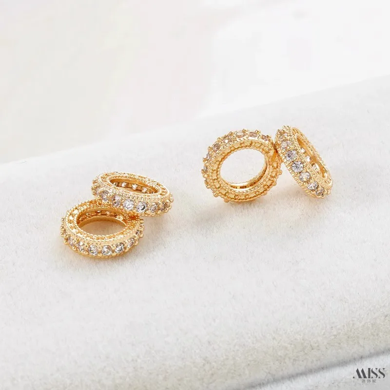 14K Gold Plated Zircon Circle Ring Spacer Beads DIY Bracelet Necklace Jewelry Findings