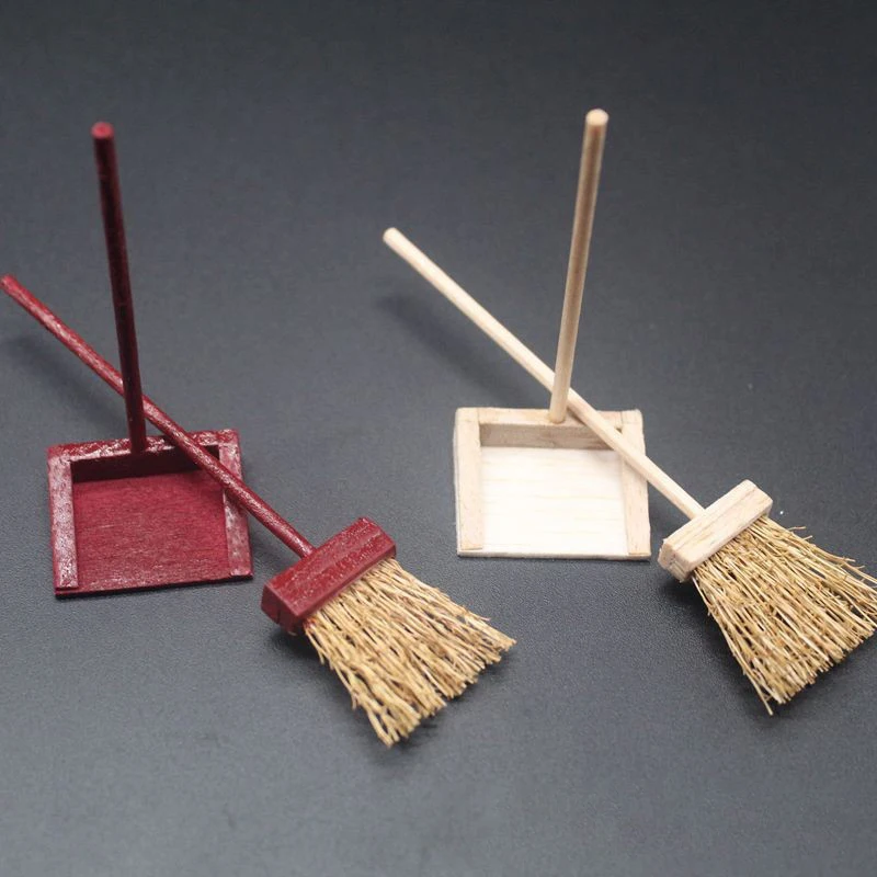 1/2/3Pcs Dollhouse Cleaning Tool Kits Broom Dustpan Set Classic Toys Pretend Play Furniture Toys 1:12 Doll House Accessories