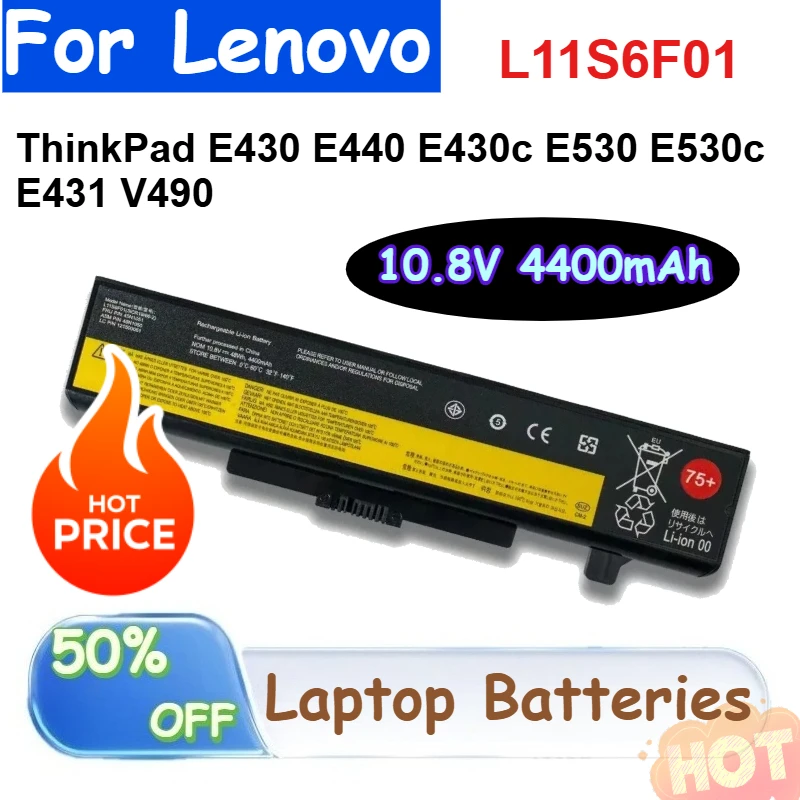 

L11S6F01 10.8V Li-ion Battery 4400mAh for Lenovo ThinkPad Edge E430 E440 E430c E530 E530c E431 V490 Laptop Batteries