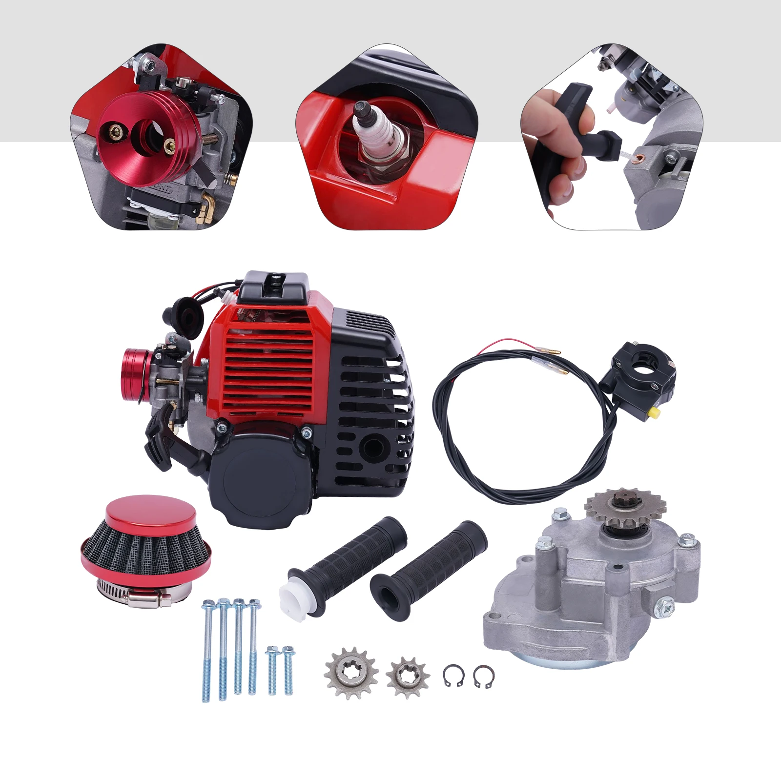 

49CC 2 Stroke Engine Motor Kit Pull Start Single Cylinder For Vapor Chain Scooter Bicycle Motorized Red for Vapor Scooter