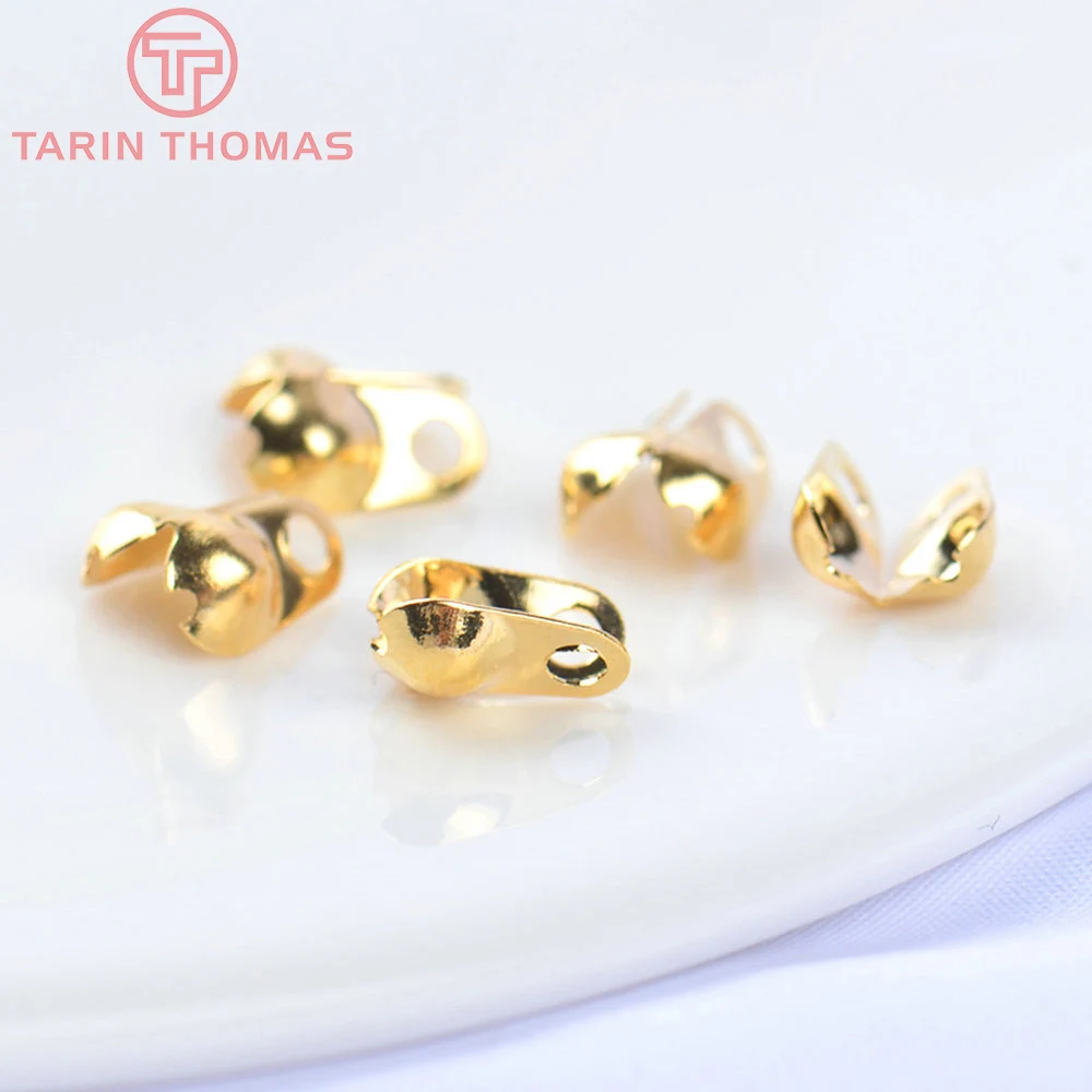 (5514)50PCS 2.5x4MM 24K Gold Color Brass Crimp End Caps Clasps Wire and Thread Covered Clasps Jewelry Findings Accessories