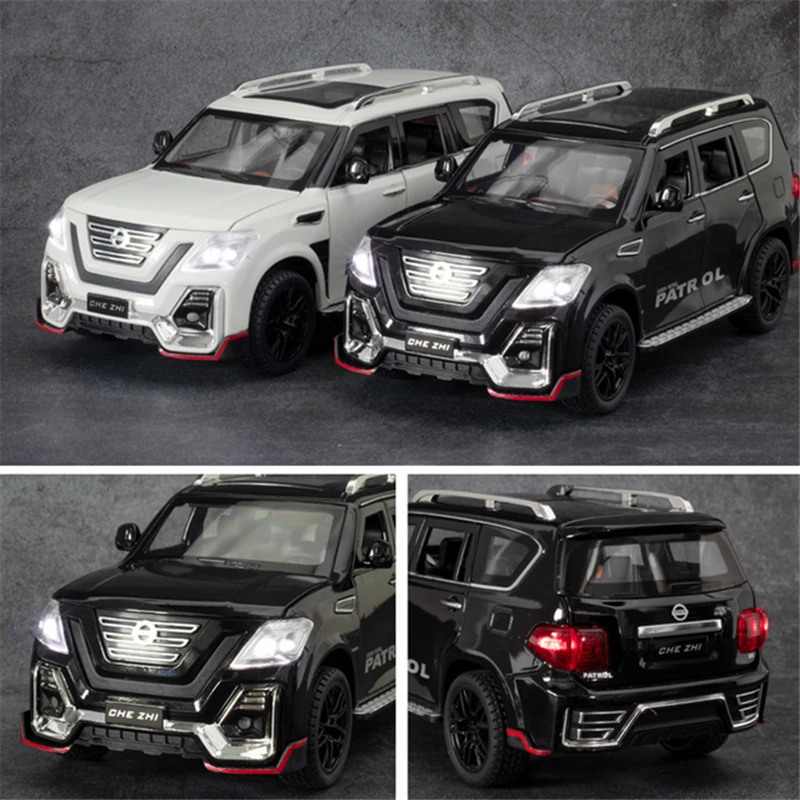 Nissan Patrol Liga Modelo de Carro, Brinquedo Diecast, Veículo Off-Road Modificado, Simulação Luz Sonora, Coleção Presente, 1:24