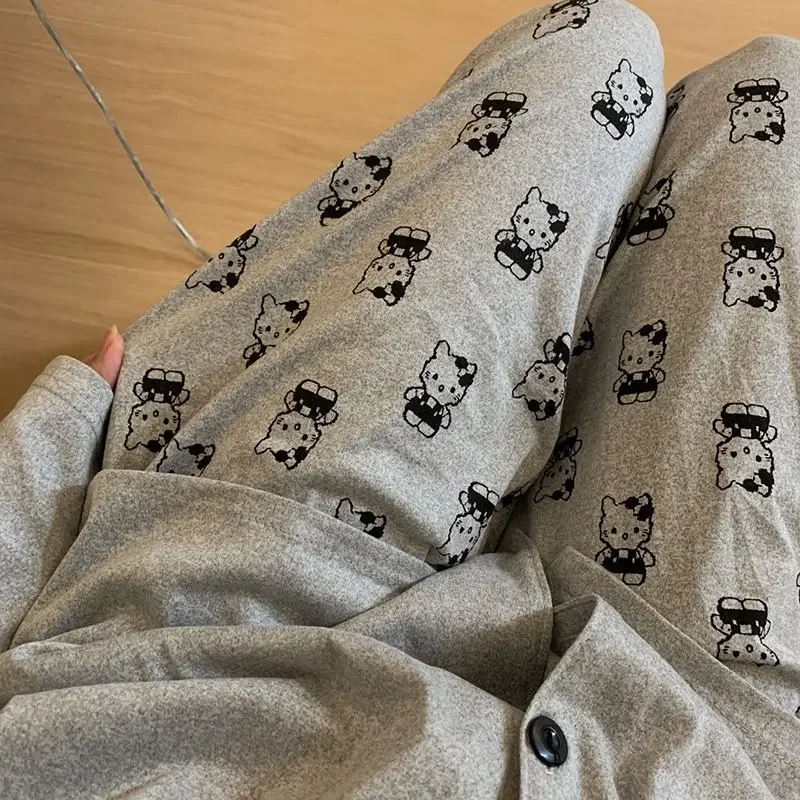 Sanrio Pants Multiple Styles New Oversized Hello Kitty Summer Print Casual High Waisted Straight Leg Pants Girls Clothes Gifts