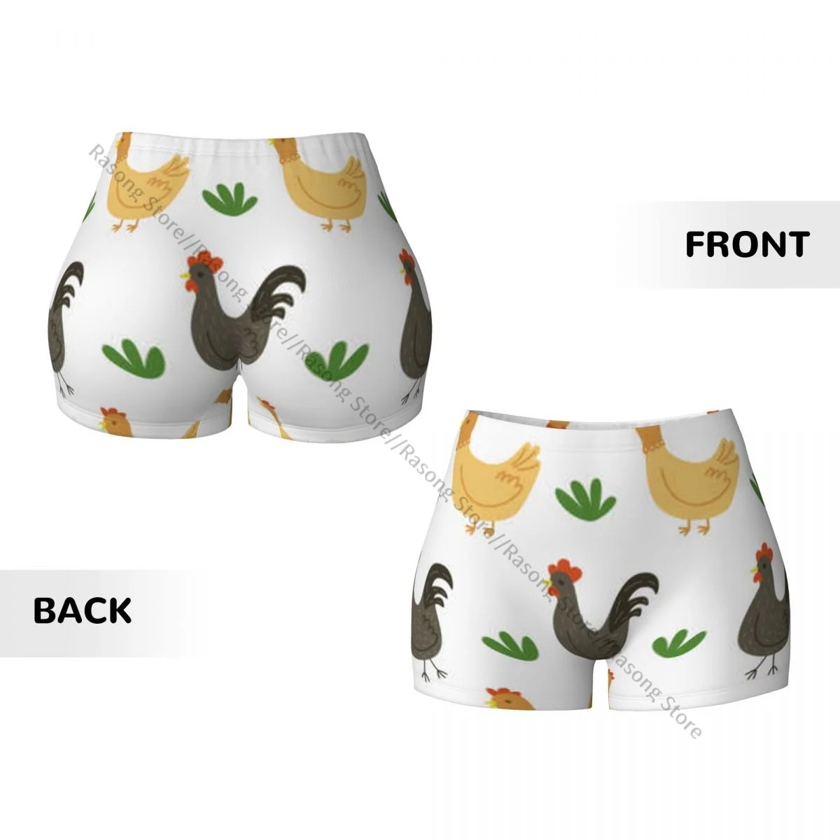 여성용 스판덱스 요가 반바지 치킨과 수탉 프린트 운동 부티 반바지