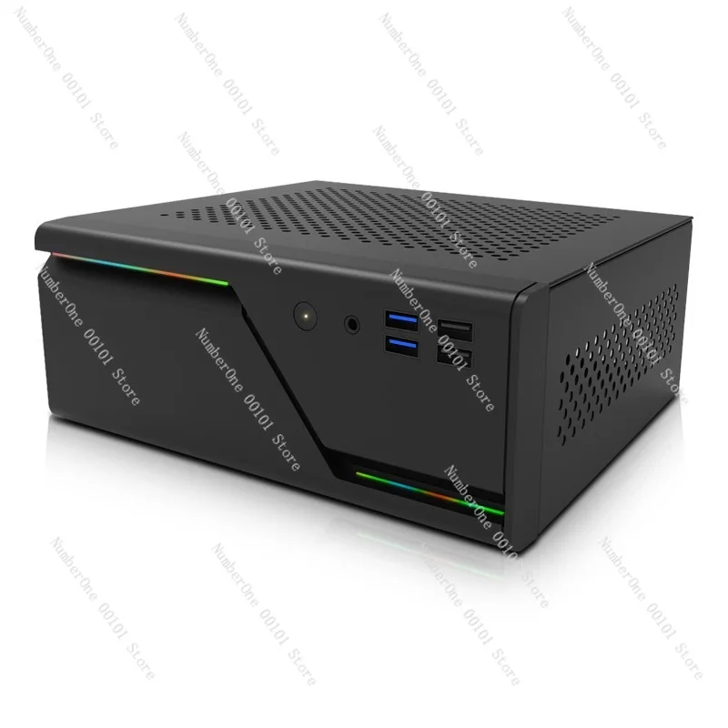 A09R Mini ITX Computer Case with 5V ARGB Panel, 4 USB Ports, Supports 1U Power Supply for Desktop Build