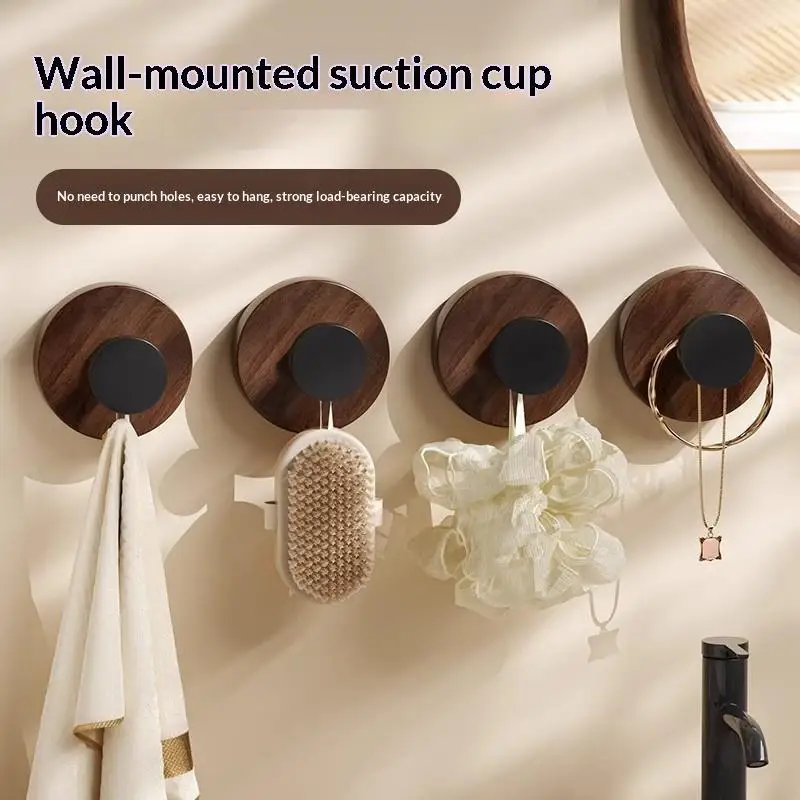 Wood Suction Cup Hooks Walnut Keys Decor Hook Door Back Clothes Towel Hanger Cabinet Drawers Handle Wall-Mounted Storage Rack