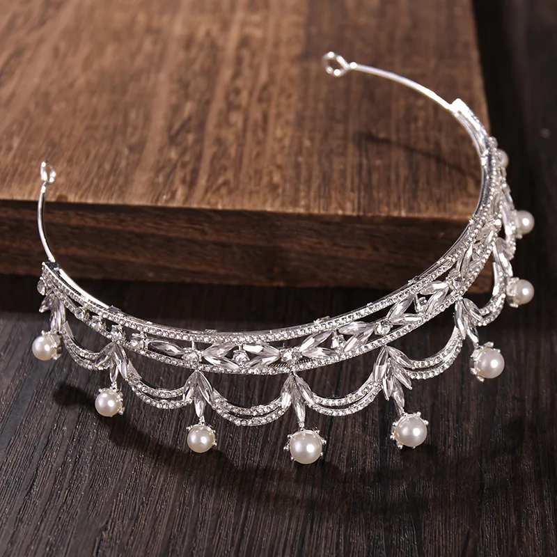 Trendy Style Diadem Baroque Pearl Tiaras And Crowns For Women Pageant Party Bridal Wedding Hair Accessories Jewelry Diadem Gift