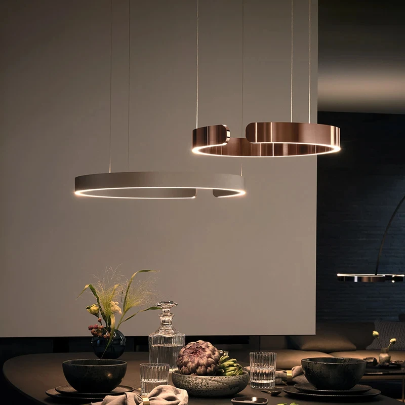 

Nordic Ring Led Pendant Lamps Dimmable for Living Dining Room Kitchen Chandelier Black Gold Home Decor Hanging Light Fixture