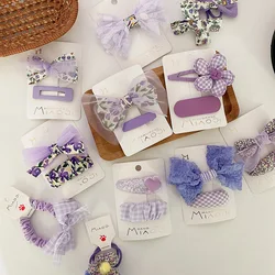 Korean Sweet Purple Bows Hairpins Fabric Floral Print Barrettes for Girls Hair Bands Headwear Girls Kids Hair Accessories