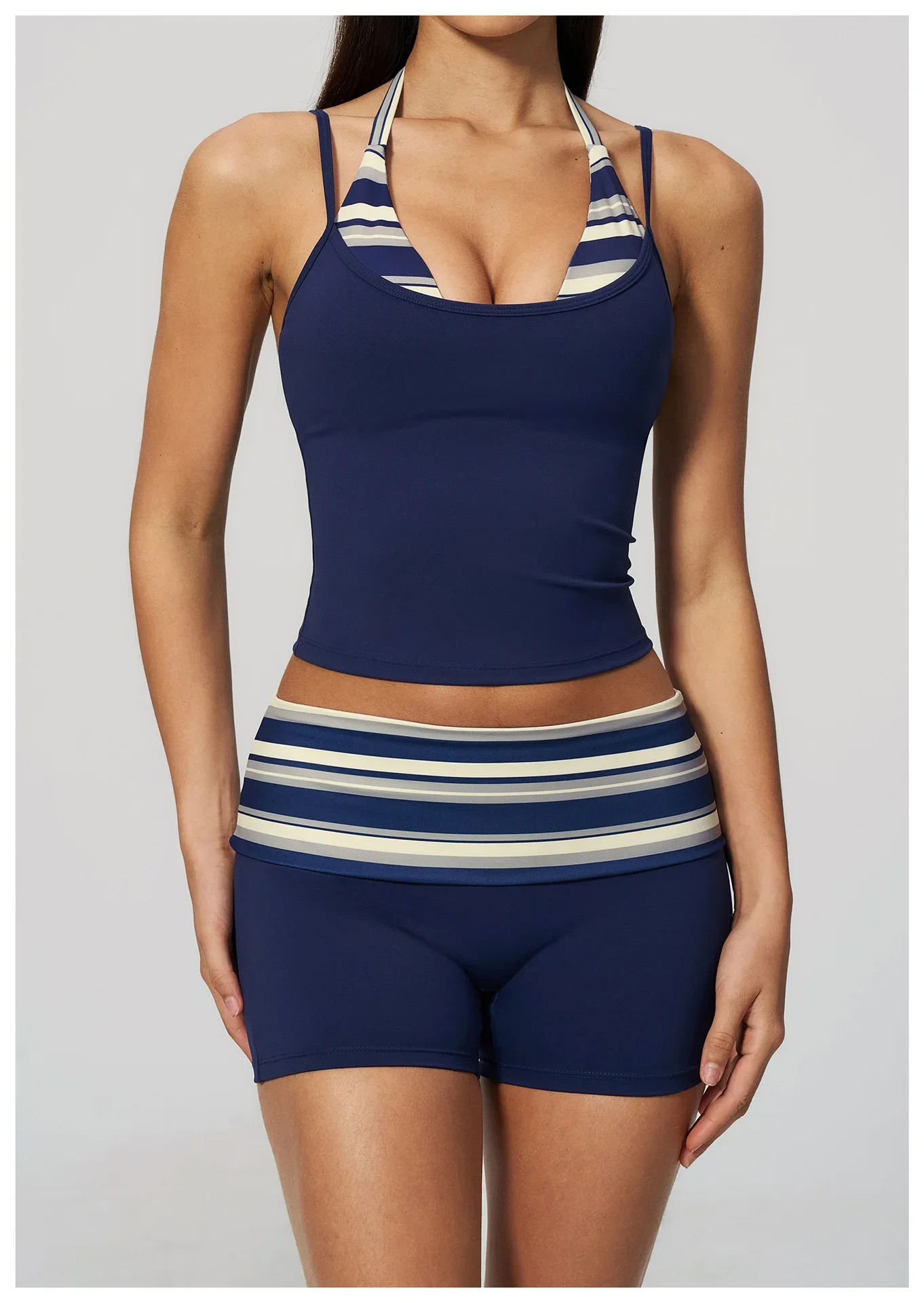 Polka Dot Yoga Tank Top Stoßfestes gestreiftes Fitness-BH Gym Workout Weste Atmungsaktives Sport-Top Neckholder Sportweste mit schönem Rücken – Detail 18