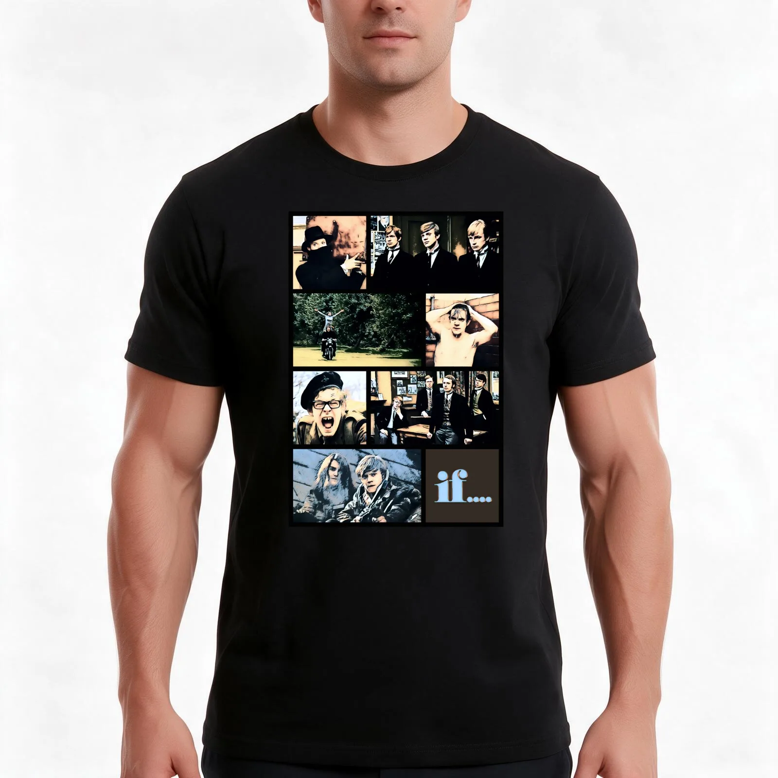if.... 1968 film in comic strip panels T-Shirt Summer Casual Cotton Tee Oversized Streetwear Tops Vintage Graphic Print