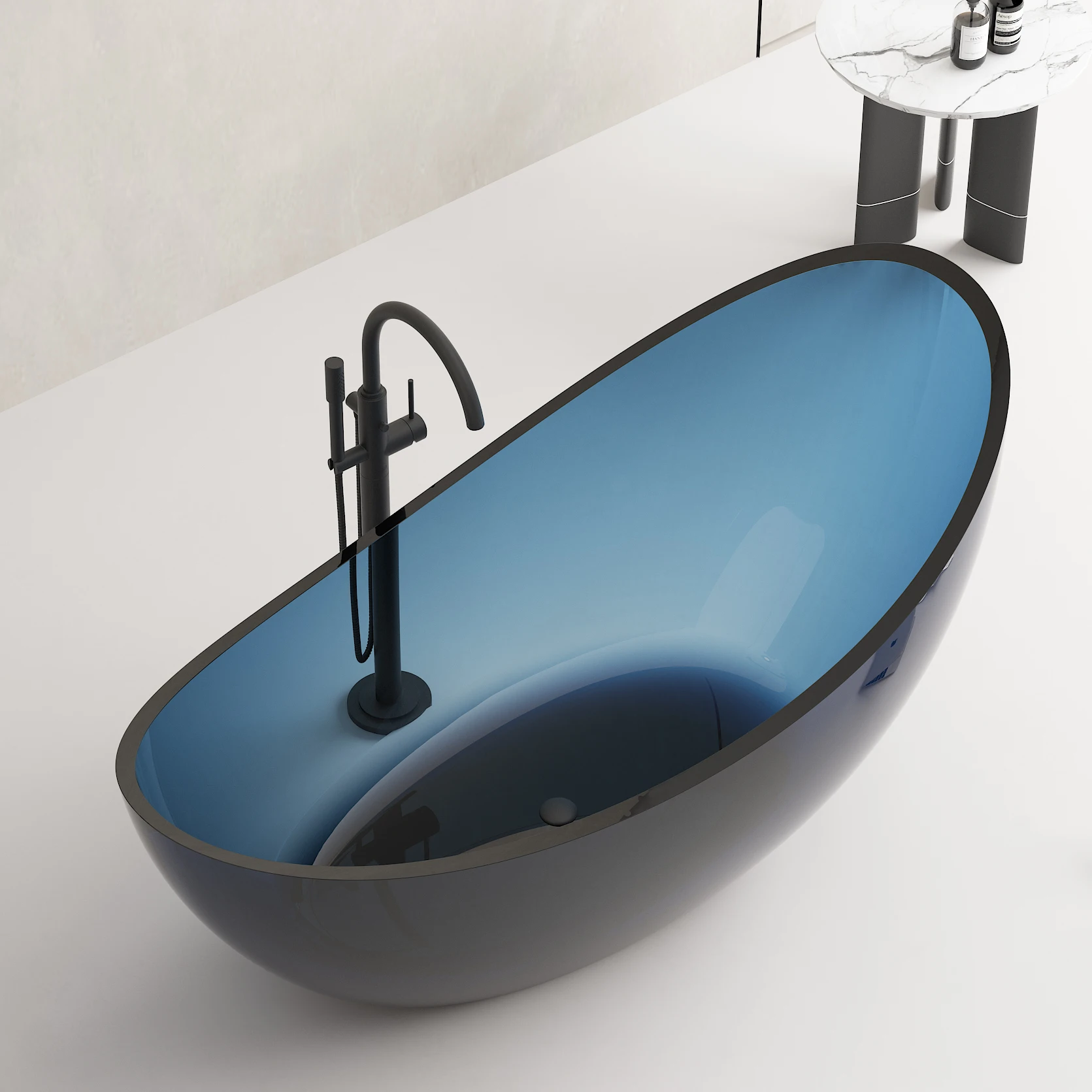 Modern Solid Surface Transparent Freestanding Luxury Bathtub For Hotels With Eco-Friendly Soaking Function