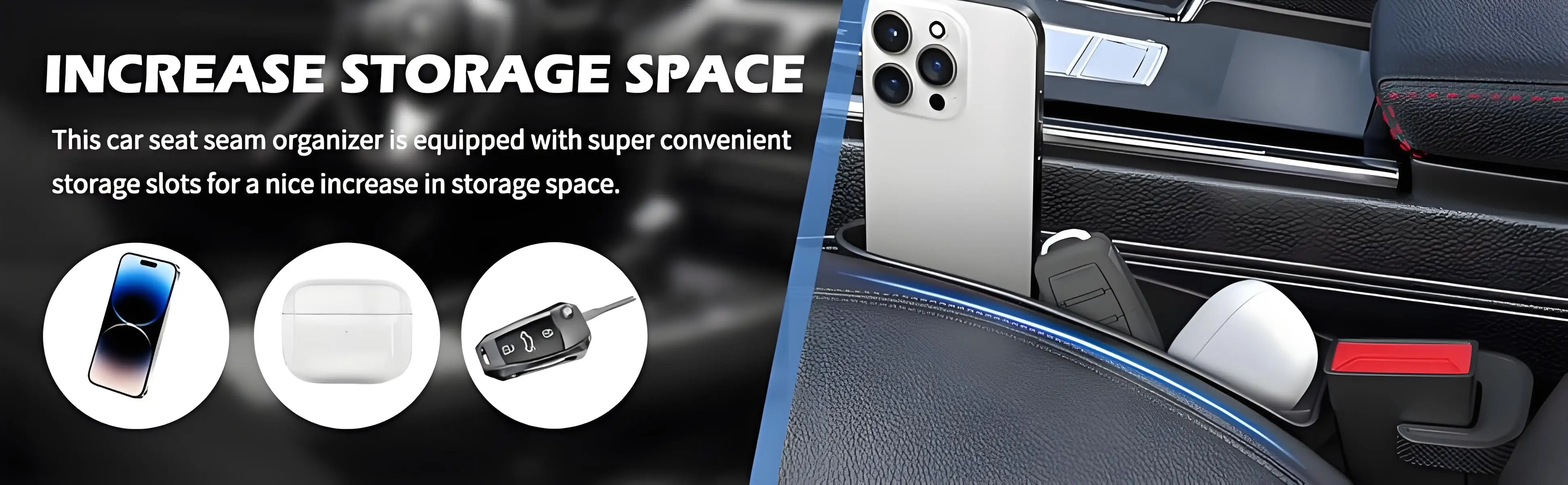 Verbesserte Kurze Autositz-Lückenfüller-Box mit Handy-Ladekabelöffnung, Auto-Sitzspalt-Organizer, Aufbewahrungsbox für Autositzlücken – Detail 2