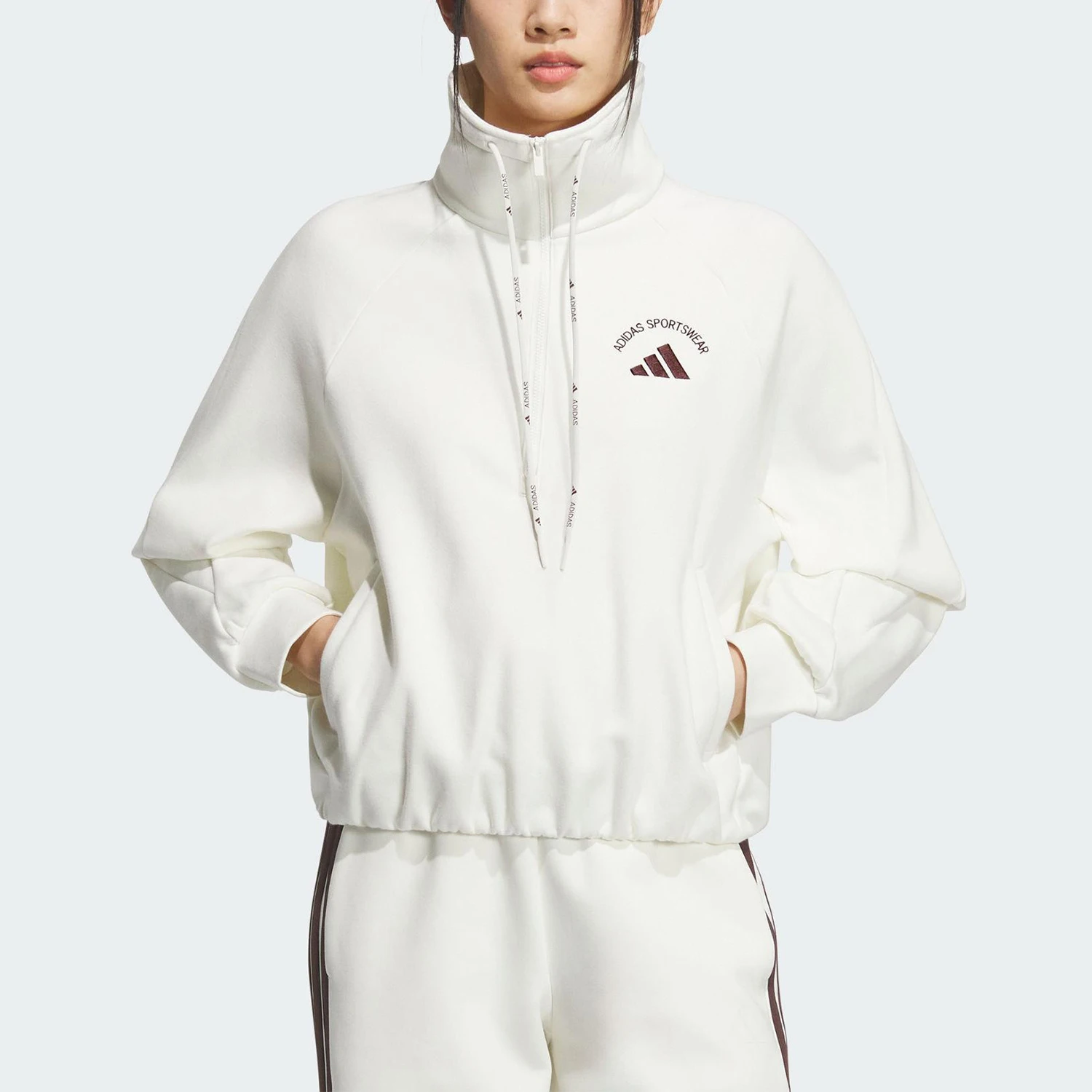 

Оригинальный женский свободный повседневный свитер с капюшоном Adidas HALF ZIP SWEAT KC0067