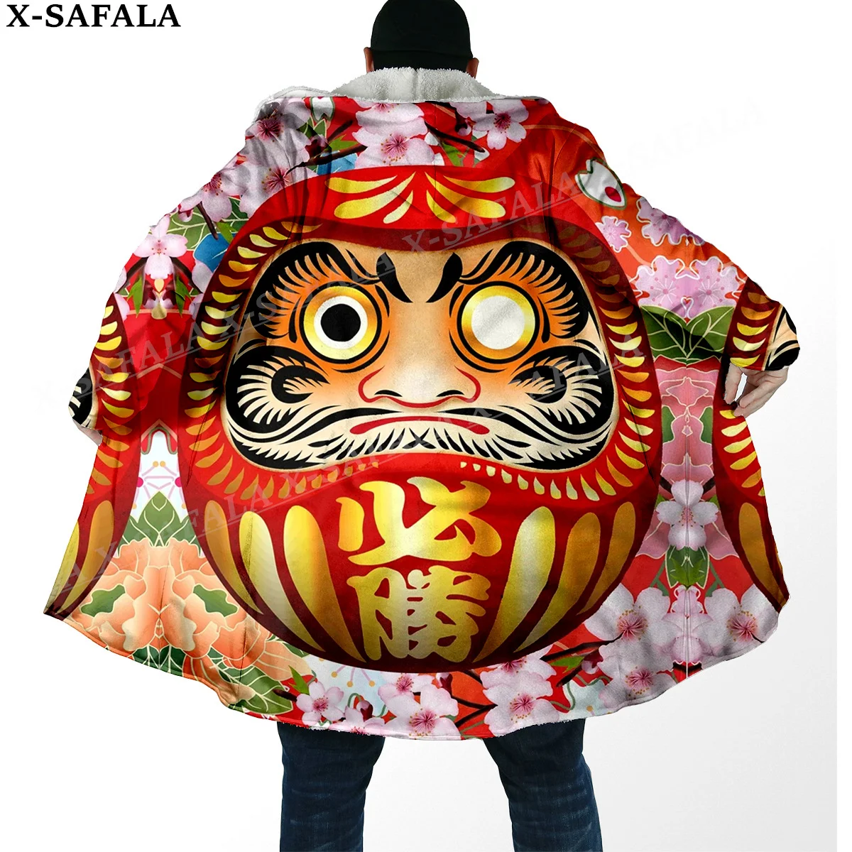 Daruma japanische Anime Manga Print dicke warme Kapuze Umhang Männer Mantel Mantel wind dichte Fleece Cape Robe Kapuze Decke-4